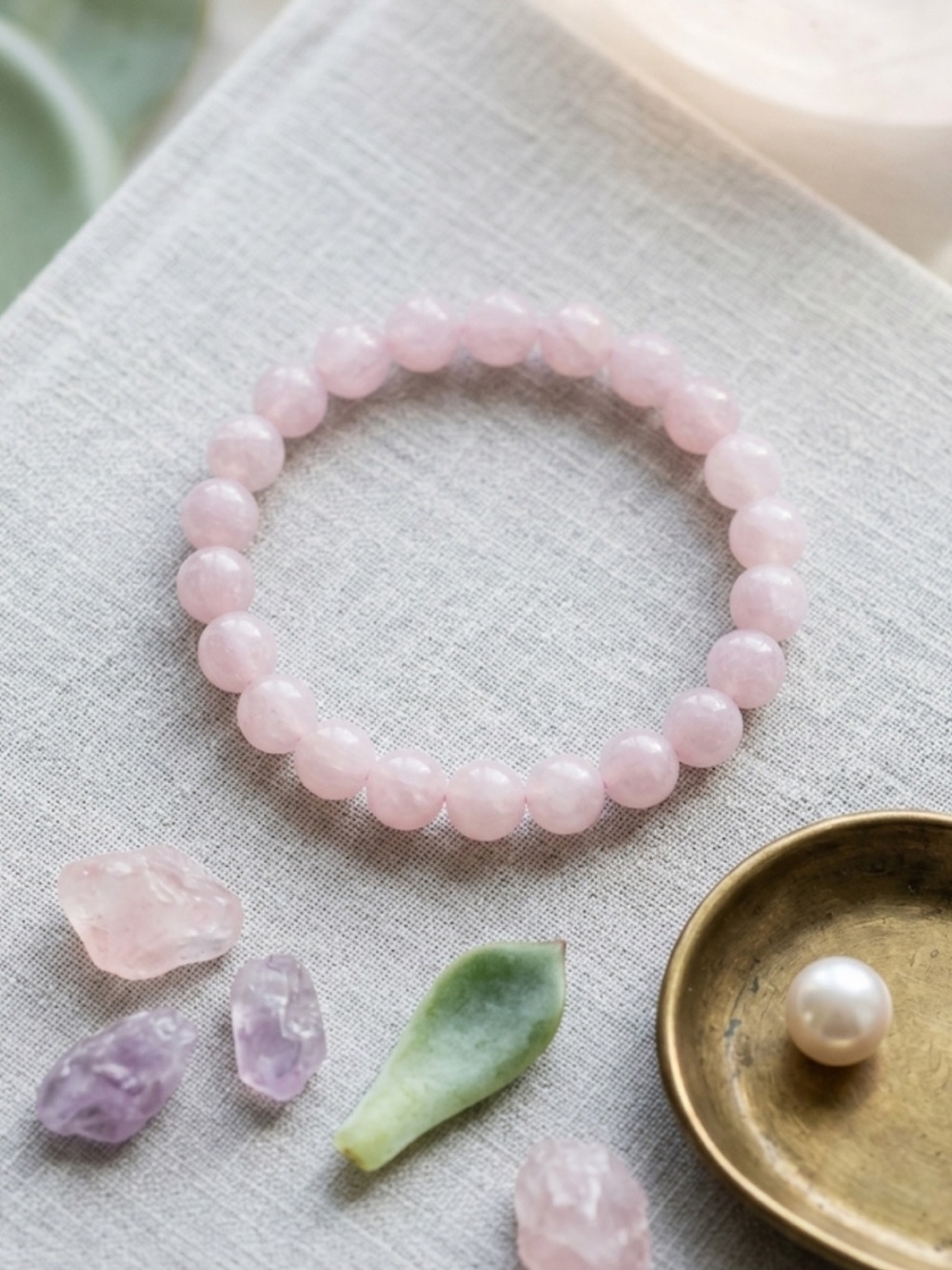 Kunzite Crystal Bracelet – 8mm Beads |‎ 7.5” | Healing Energy | Soft Purple Glow